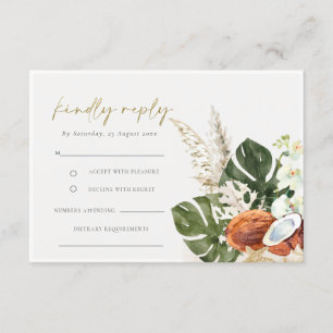 Carte D'accompagnement Boho Tropical Coconuts Orchidées Palm Wedding RSVP