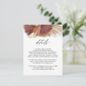 Carte D'accompagnement Boho Tropical Fan Palms Détails du Mariage Info (Debout devant)