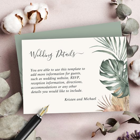 Carte D'accompagnement Boho Tropical Monstera Feuille Détails du Mariage