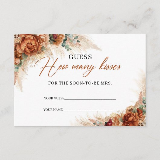 Carte D'accompagnement Boho tropical terracotta pampas Combien de baisers (Devant)