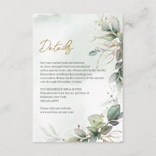 Carte D'accompagnement Boho vert poussiéreux feuille or cadres détails