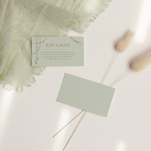 Carte D'accompagnement Boho vert Sage clair Mariage perlé trempé
