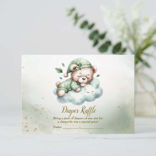 Carte D'accompagnement Boho Vert Sleeping Teddy Bear mignon Baby shower (Debout devant)