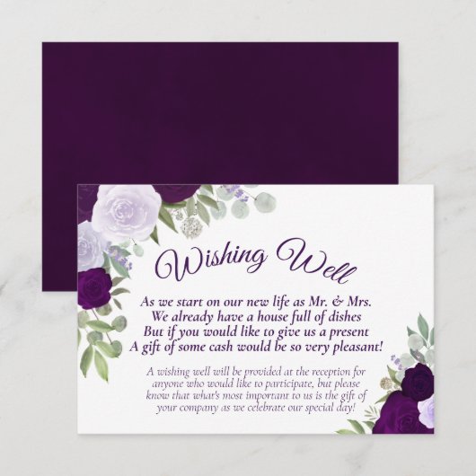 Carte D'accompagnement Boho violet rustique Mariage Floral Wishing well (Devant / Derrière)
