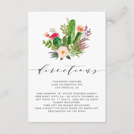 Carte D'accompagnement Boho Watercolor Cactus Mariage Directions (Devant)