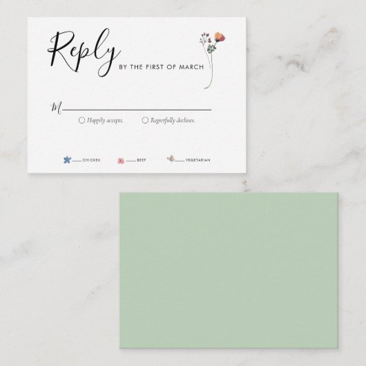 Carte D'accompagnement Boho Watercolor Fleurs sauvages RSVP (Devant / Derrière)