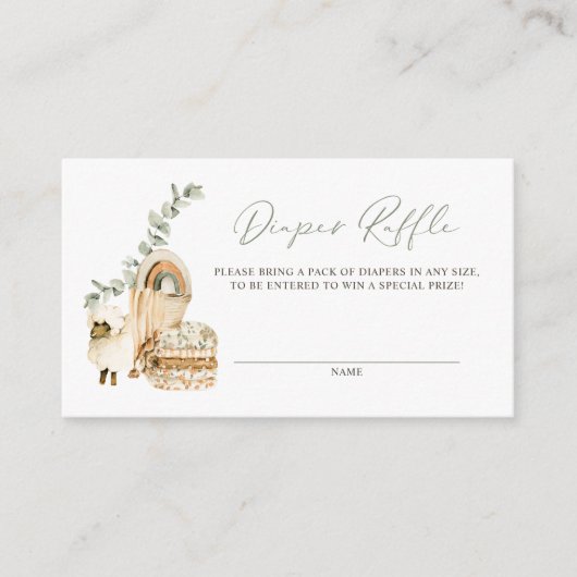 Carte D'accompagnement Boho Watercolor Sheep Eucalyptus Diaper Raffin (Devant)