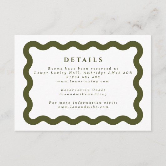 Carte D'accompagnement Boho Wavy Frame Green & White Mariage Détails (Devant)