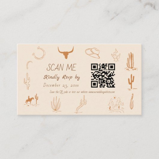 Carte D'accompagnement Boho Western Cowboy Illustration Wedding Scan Me  (Devant)