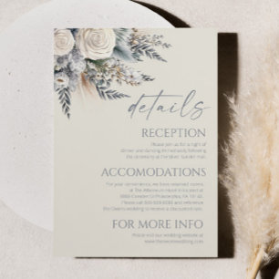 Carte D'accompagnement Boho White Rose Floral Flower Détails du Mariage