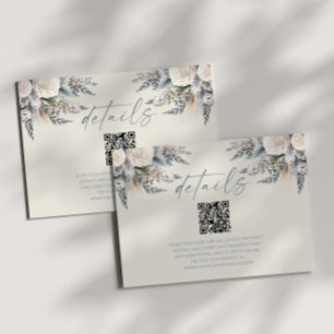 Carte D'accompagnement Boho White Rose Floral QR Code Détails du Mariage
