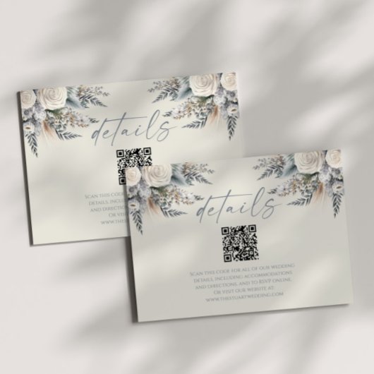 Carte D'accompagnement Boho White Rose Floral QR Code Détails du Mariage