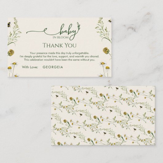 Carte D'accompagnement Boho Wildflower Thank You Enclosure Card (Devant / Derrière)