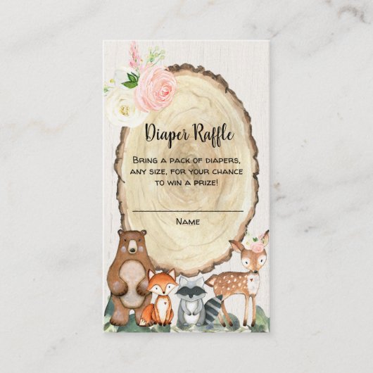Carte D'accompagnement Bois animaux fille baby shower tombole de couche (Devant)