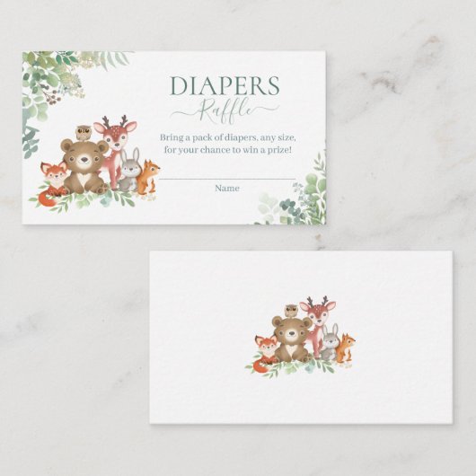 Carte D'accompagnement Bois animaux verdure garçon douche couche tombole (Devant / Derrière)