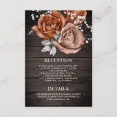 Carte D'accompagnement Bois brûlé Orange Rose Terracotta Détails Mariage (Devant)
