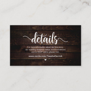 Carte D'accompagnement Bois de ferme rustique, détails Mariages