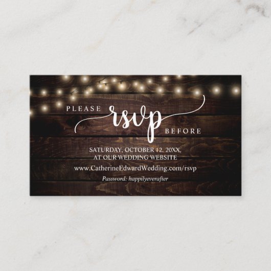 Carte D'accompagnement Bois de ferme rustique, Lumières à cordes, en lign (Devant)