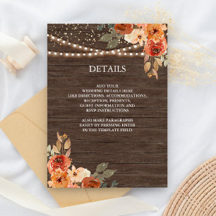 Carte D'accompagnement Bois de grange Floral Terreux Terracotta Détails d