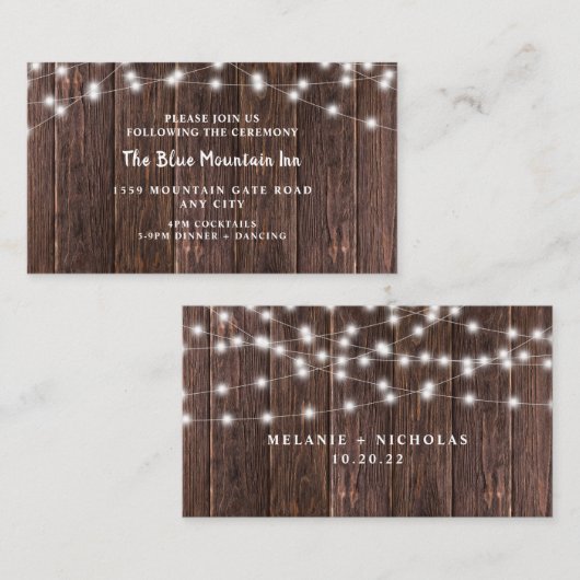 Carte D'accompagnement Bois foncé rustique et lumières réception de maria (Devant / Derrière)