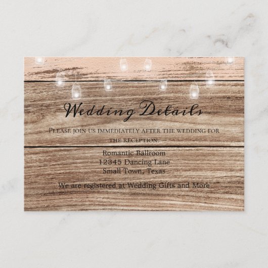 Carte D'accompagnement Bois Rose Rustique et Lanternes (Devant)