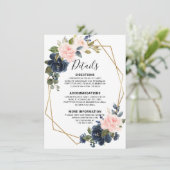 Carte D'accompagnement Bois Rustique Bleu Marine Rose Blush Détails Géomé (Debout devant)