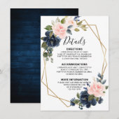 Carte D'accompagnement Bois Rustique Bleu Marine Rose Blush Détails Géomé (Devant / Derrière)