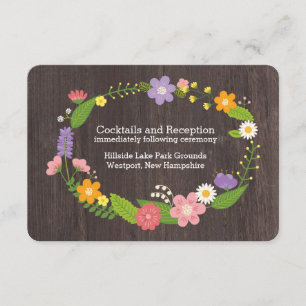 Carte D'accompagnement Bois rustique Bohème Floral Mariage Wreath