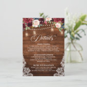 Carte D'accompagnement Bois rustique Bourgogne Floral Mason Jar Mariage (Debout devant)