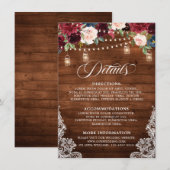 Carte D'accompagnement Bois rustique Bourgogne Floral Mason Jar Mariage (Devant / Derrière)