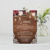 Carte D'accompagnement Bois rustique Bourgogne Floral Mason Jar Mariage (Debout devant)