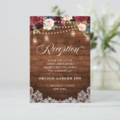 Carte D'accompagnement Bois rustique Bourgogne Floral Mason Jar Réception (Debout devant)