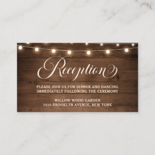 Carte D'accompagnement Bois rustique Chaîne Lumière Mariage Détails Récep