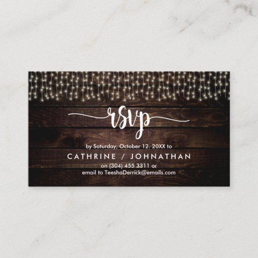 Carte D'accompagnement Bois rustique de ferme, Lumières à cordes, réponse (Devant)