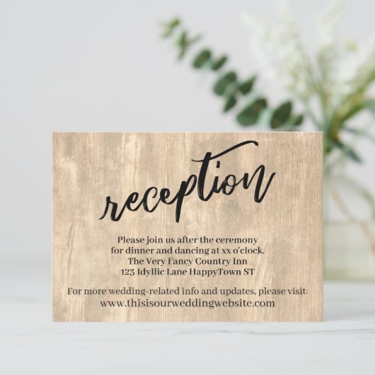 Carte D'accompagnement Bois rustique et écriture Décontractée Réception d (Debout devant)