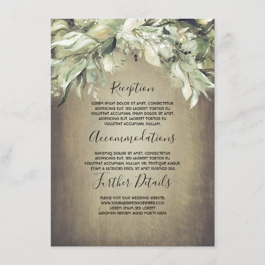 Carte D'accompagnement Bois rustique et verdure Information du Mariage (Devant)