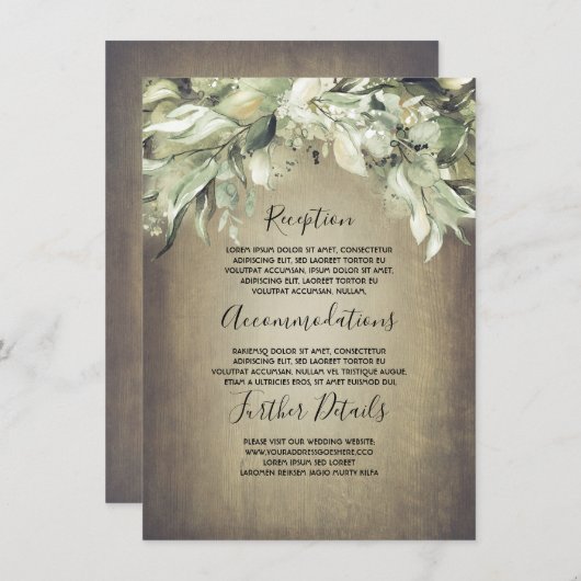 Carte D'accompagnement Bois rustique et verdure Information du Mariage (Devant / Derrière)
