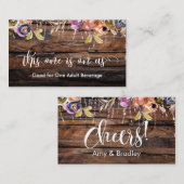 Carte D'accompagnement Bois Rustique, Fleurs Peintes, Billets de Boisson  (Devant / Derrière)