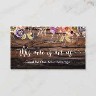 Carte D'accompagnement Bois Rustique, Fleurs Peintes, Billets de Boisson