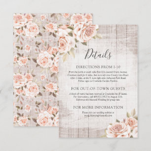 Carte D'accompagnement Bois rustique & Roses romantiques Détails / Direct