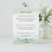 Carte D'accompagnement Bois rustique Turquoise Détails Floraux / Directio (Debout devant)