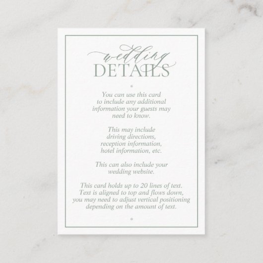 Carte D'accompagnement Boîtier de Mariage de monogramme de soie vert Sage (Dos)