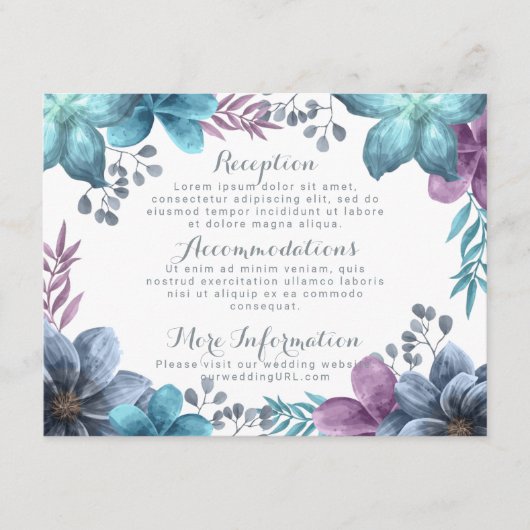 Carte D'accompagnement Boîtier de Mariage floral bleu-duché (Devant)