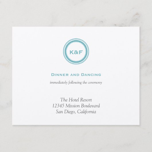 Carte D'accompagnement Boîtier de réception de mariage bleu turquoise (Devant)