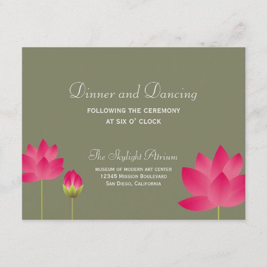 Carte D'accompagnement Boîtier de réception de mariage vert lotus rouge (Devant)