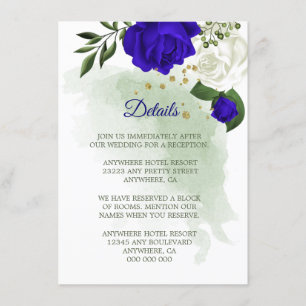 Carte D'accompagnement Boîtier Royal bleu blanc fleuri détails de la végé