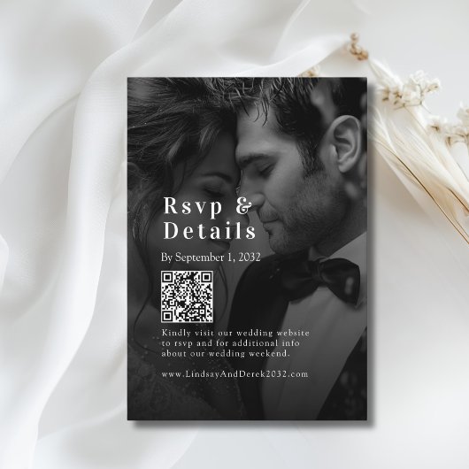 Carte D'accompagnement Bold Trending B&W-Photo Wedding QR Code RSVP