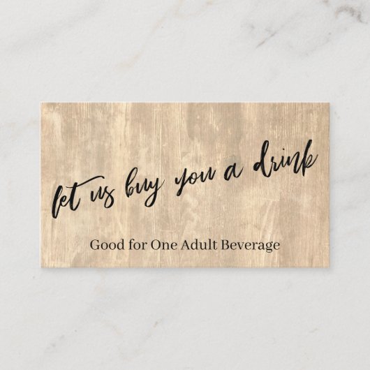 Carte D'accompagnement Bon de Boisson en Bois Rustique (Devant)