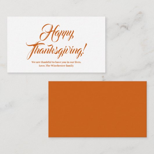 Carte D'accompagnement Bon thanksgiving citrouille script personnalisé él (Devant / Derrière)
