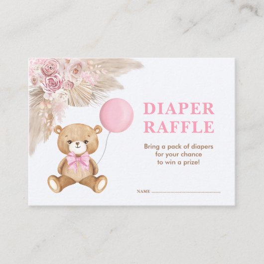 Carte D'accompagnement Bonnet de ballons roses Boho Teddy Bear Raffle (Devant)